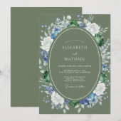 Invitation Couronne de mariage fleur de bleuet olive (Devant / Derrière)