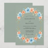 Invitation Couronne de mariage Fleur de Corail Bleu Sage (Devant / Derrière)