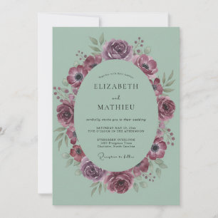 Invitation Couronne de Mariage Fleurie d'Anémones Violettes