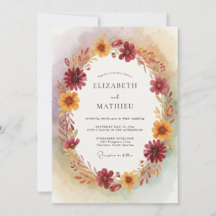 Invitation Couronne de mariage florale automnale de Bourgogne