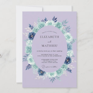 Invitation Couronne de mariage florale bleu lavande