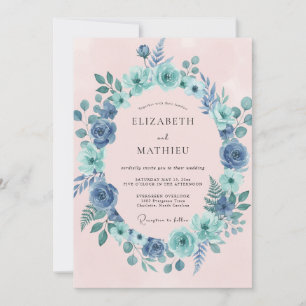 Invitation Couronne de mariage florale bleue verte