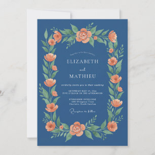 Invitation Couronne de mariage florale corail marine