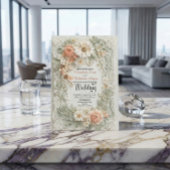 Invitation Couronne de mariage florale de pêche romantique en