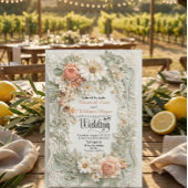 Invitation Couronne de mariage florale de pêche romantique en