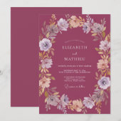 Invitation Couronne de mariage florale prune (Devant / Derrière)
