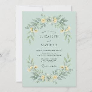 Invitation Couronne de mariage florale vert pâle