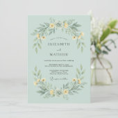 Invitation Couronne de mariage florale vert pâle (Debout devant)
