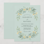 Invitation Couronne de mariage florale vert pâle (Devant / Derrière)