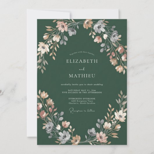 Invitation Couronne de mariage Forest Peach (Devant)