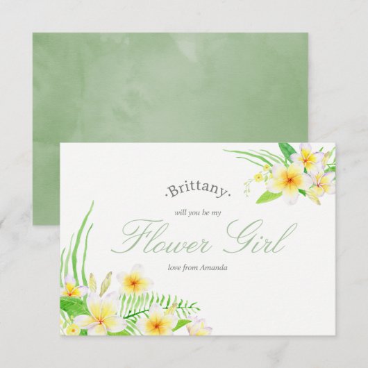 Invitation Couronne de mariage frangipanier aquarelle Sois ma (Devant / Derrière)