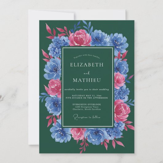 Invitation Couronne de mariage Fuchsia forestier (Devant)