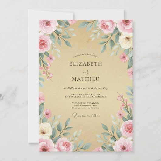 Invitation Couronne de mariage Gold Blush (Devant)