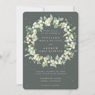 Invitation Couronne de mariage Gray Green Snowberry + Eucalyp