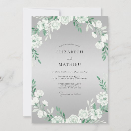 Invitation Couronne de mariage gris blanc (Devant)