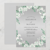 Invitation Couronne de mariage gris blanc (Devant / Derrière)
