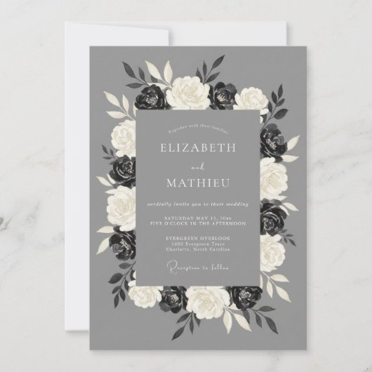 Invitation Couronne de mariage gris charbon (Devant)