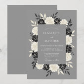 Invitation Couronne de mariage gris charbon (Devant / Derrière)