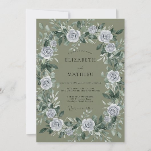 Invitation Couronne de mariage gris olive (Devant)