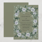 Invitation Couronne de mariage gris olive (Devant / Derrière)