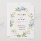 Invitation Couronne de mariage Hydrangea Bleue Élégante (Devant)