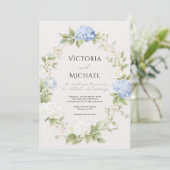 Invitation Couronne de mariage Hydrangea Bleue Élégante (Debout devant)