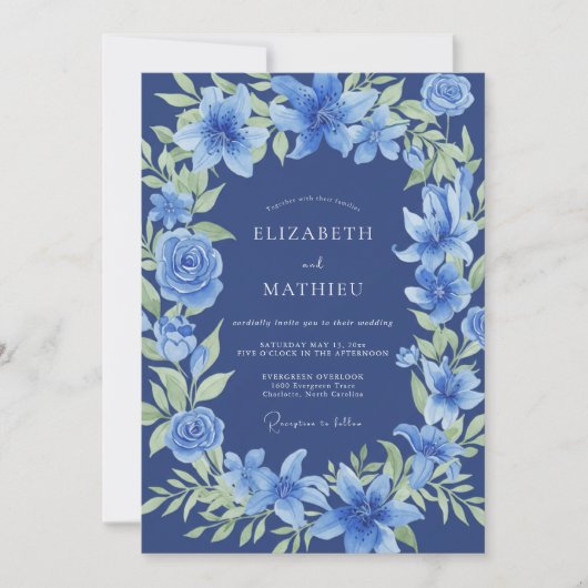 Invitation Couronne de mariage Indigo Lily (Devant)