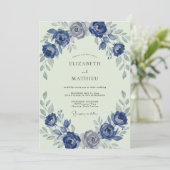 Invitation Couronne de mariage Indigo Mint (Debout devant)