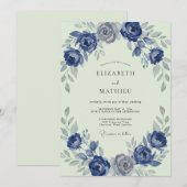 Invitation Couronne de mariage Indigo Mint (Devant / Derrière)
