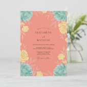 Invitation Couronne de mariage jaune corail (Debout devant)