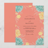 Invitation Couronne de mariage jaune corail (Devant / Derrière)