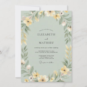 Invitation Couronne de mariage jaune pâle à l'encre