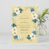 Invitation Couronne de mariage jaune pâle sarcelle (Debout devant)