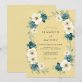 Invitation Couronne de mariage jaune pâle sarcelle (Devant / Derrière)