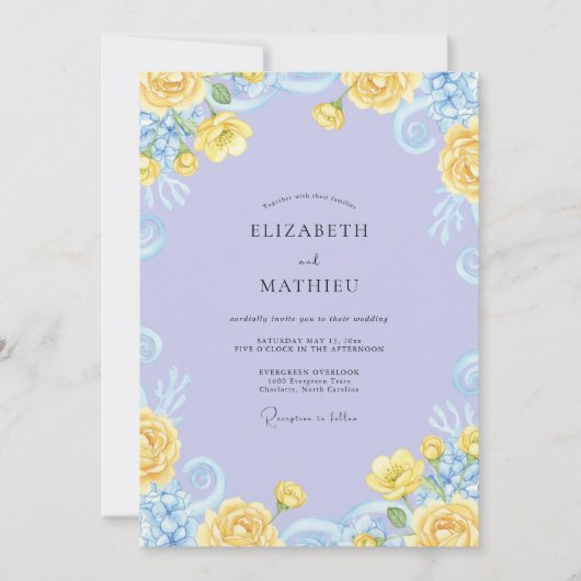 Invitation Couronne de mariage jaune pervenche doux (Devant)