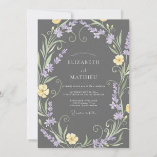 Invitation Couronne de mariage lavande au charbon de bois