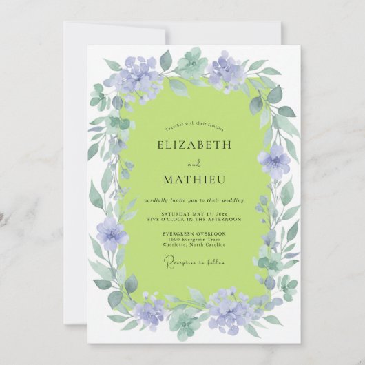 Invitation Couronne de mariage lilas chartreuse (Devant)