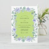 Invitation Couronne de mariage lilas chartreuse (Debout devant)