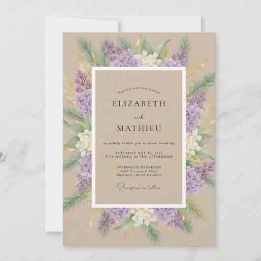 Invitation Couronne de mariage lilas clair (Devant)