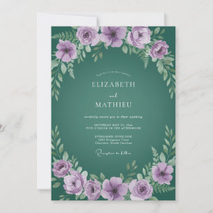 Invitation Couronne de mariage lilas émeraude
