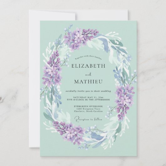 Invitation Couronne de mariage lilas menthe (Devant)