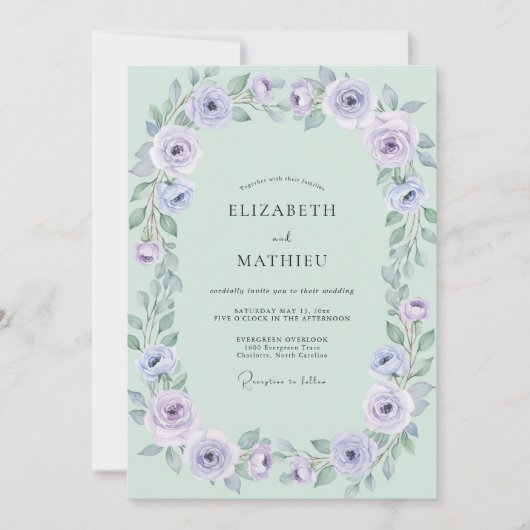Invitation Couronne de mariage lilas pâle menthe (Devant)