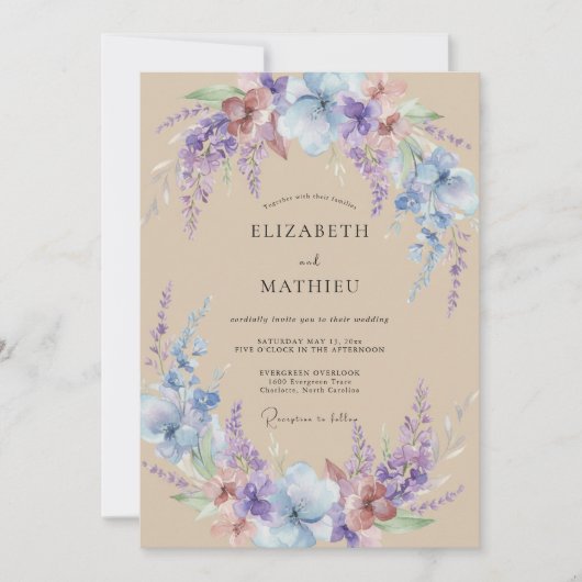 Invitation Couronne de mariage lilas pâle myosotis (Devant)