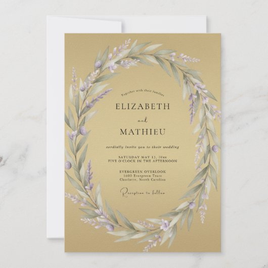 Invitation Couronne de mariage lilas pâle ocre (Devant)