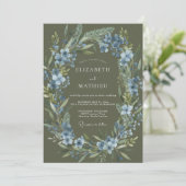 Invitation Couronne de mariage Luxe Olive Bleuet (Debout devant)