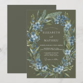 Invitation Couronne de mariage Luxe Olive Bleuet (Devant / Derrière)