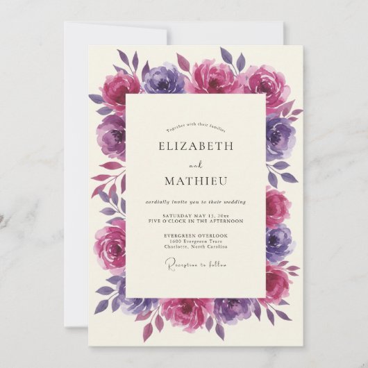 Invitation Couronne de mariage Magenta prune (Devant)