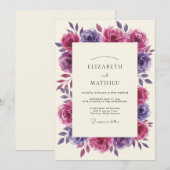 Invitation Couronne de mariage Magenta prune (Devant / Derrière)
