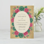 Invitation Couronne de mariage magenta sarcelle (Debout devant)