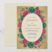 Invitation Couronne de mariage magenta sarcelle (Devant / Derrière)
